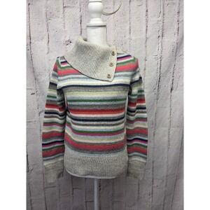 Vintage Y2K Gap Rainbow Striped Sweater Women's M 100% Lambswool Cowl Neck
